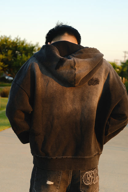 Distressed Crop Fit Zip-Up