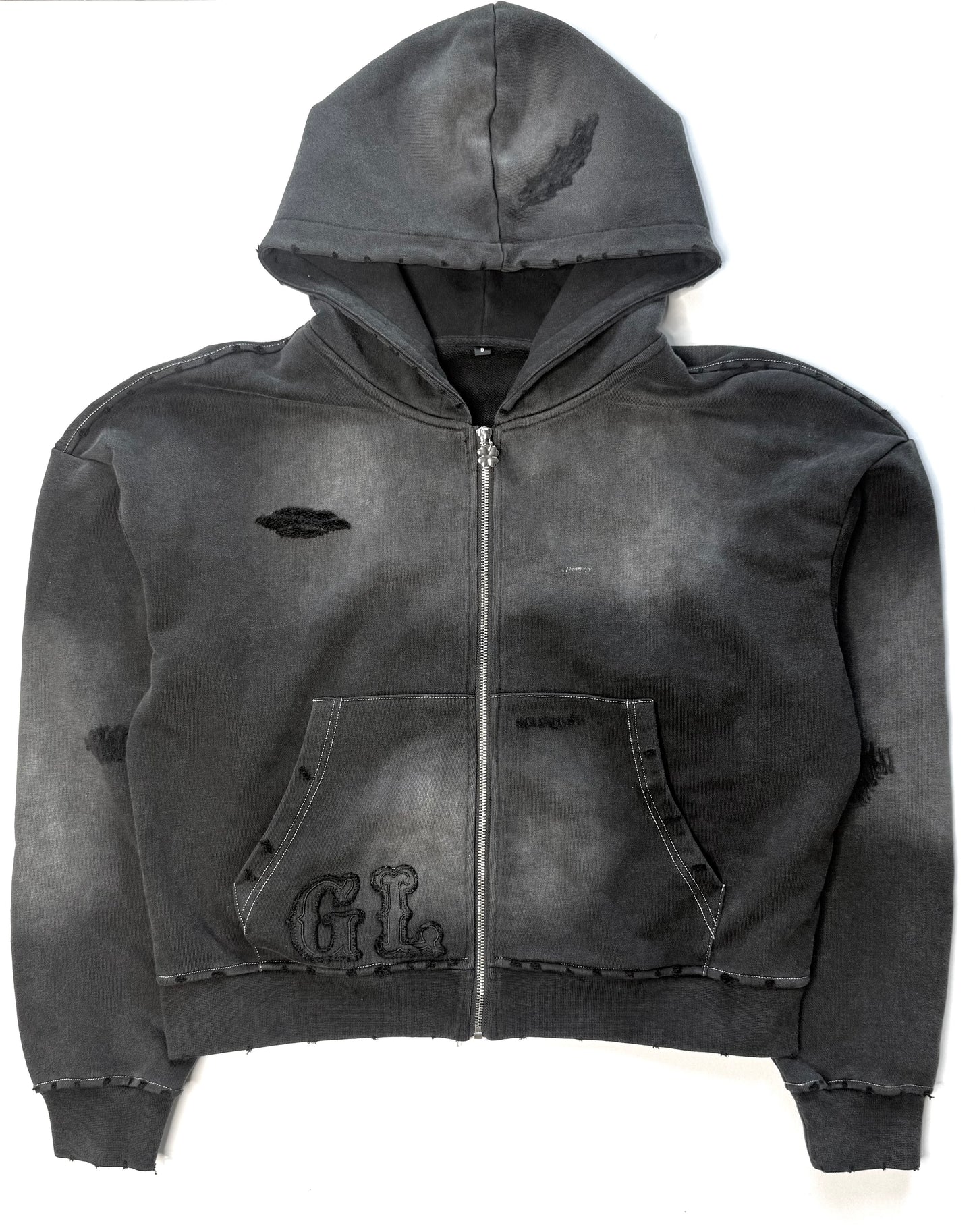 Distressed Crop Fit Zip-Up